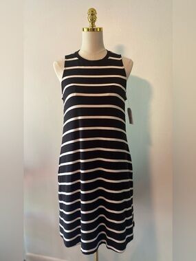 Time & Tru Sleeveless Tank Dress Black & White Striped Woman's M